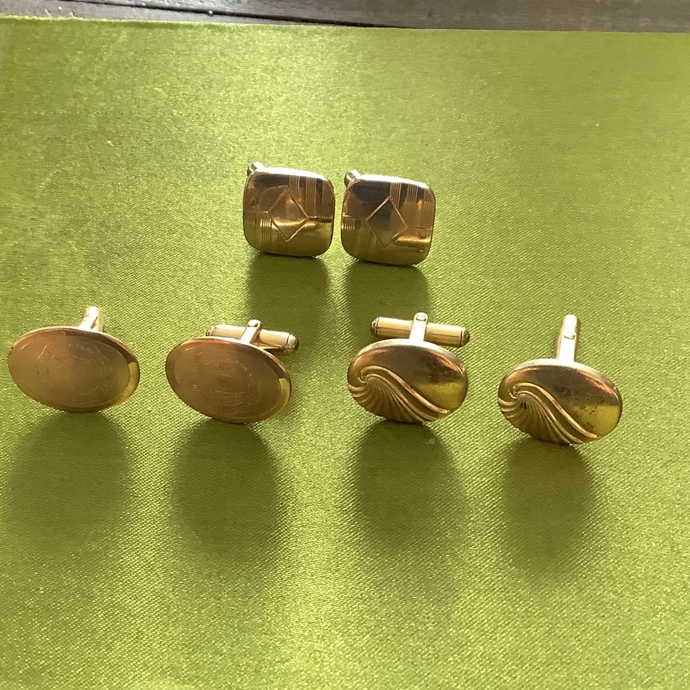 1950s Vintage Gold-Tone Cufflink Set - 3 Pairs